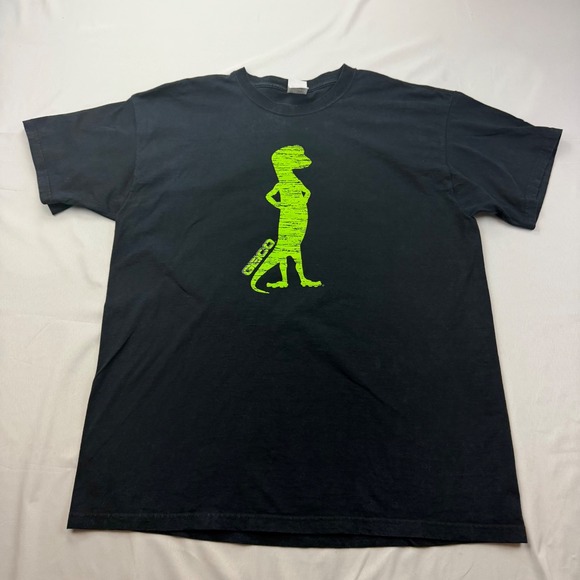 Fruit of the Loom Geico T-Shirt Men XL Black Neon Green Gecko Graphic Tee